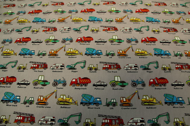 * REDUCED * Trucks, Cars & Diggers - Vehicle Printed Premium Cotton