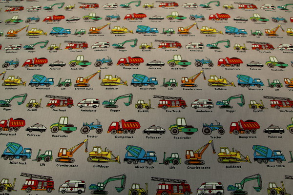 * REDUCED * Trucks, Cars & Diggers - Vehicle Printed Premium Cotton