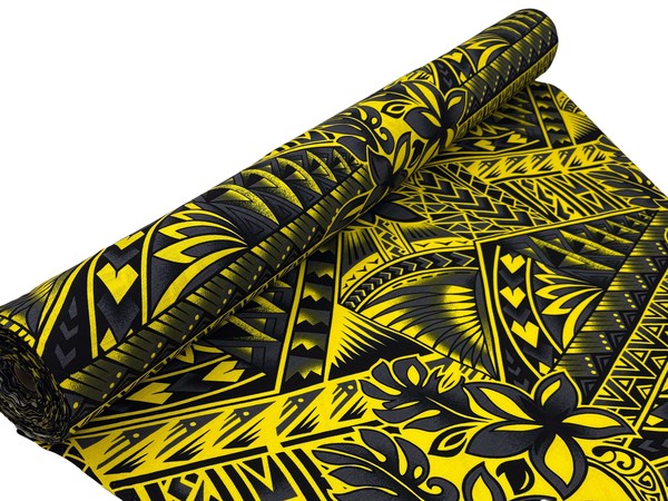 Black & Grey on Yellow Pacific Island Cotton Dobby
