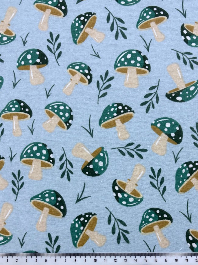Toadstools on Blue Winceyette