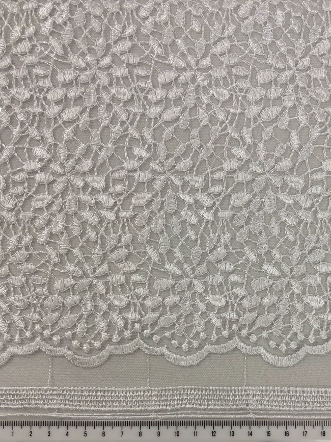 White Leaves Scalloped Corded Lace