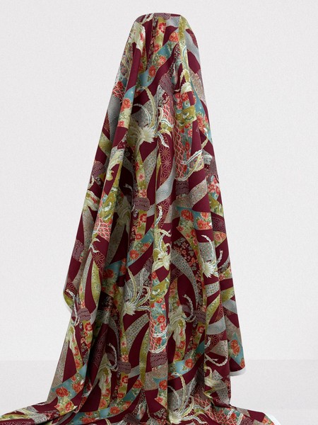 Birds & Cherry blossoms on Burgundy Japanese Cotton