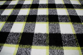 Fluoro, Black & Ivory Brushed Checked Wools