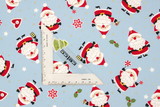 Little Santa on Pale Blue Premium Printed Cotton