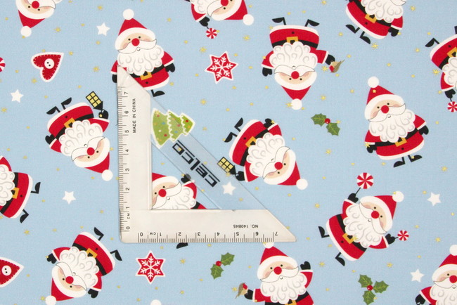 Little Santa on Pale Blue Premium Printed Cotton