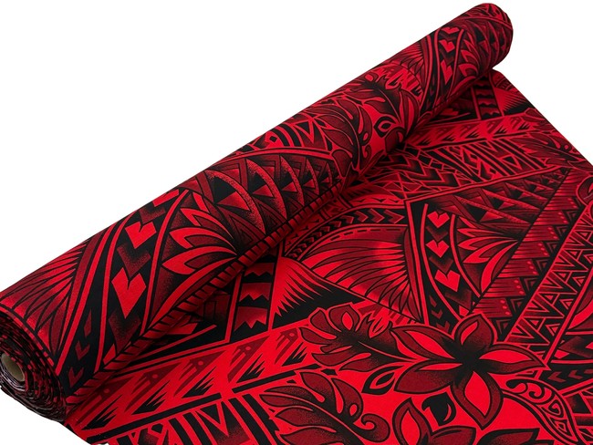 Burgundy and Black on Red Pacific Island Cotton