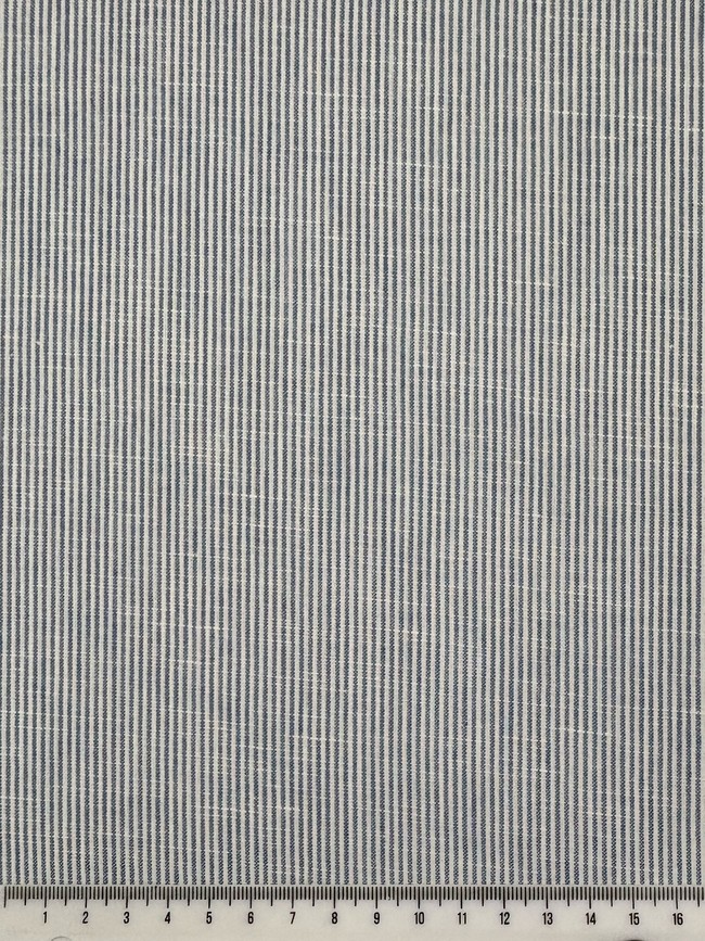 Pale Blue Denim & Ivory Micro Striped Linen Cotton Shirting