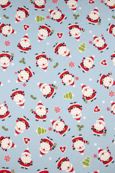 Little Santa on Pale Blue Premium Printed Cotton