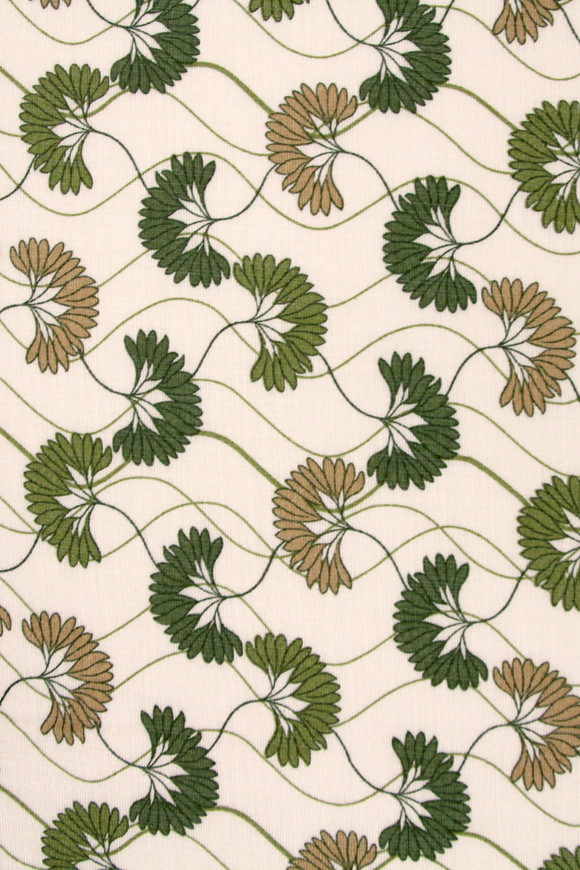 Green & Beige Flowers on Ivory Printed Bamboo Cotton Blend