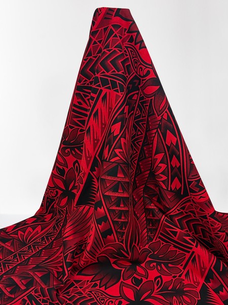 Burgundy and Black on Red Pacific Island Cotton