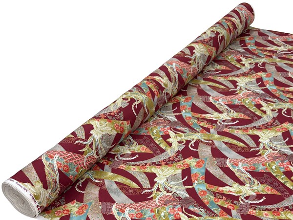 Birds & Cherry blossoms on Burgundy Japanese Cotton