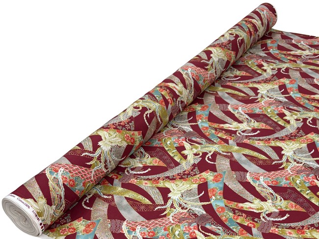 Birds & Cherry blossoms on Burgundy Japanese Cotton