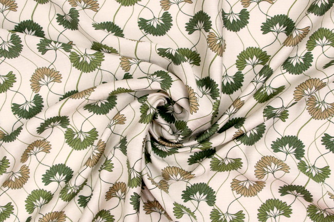 Green & Beige Flowers on Ivory Printed Bamboo Cotton Blend