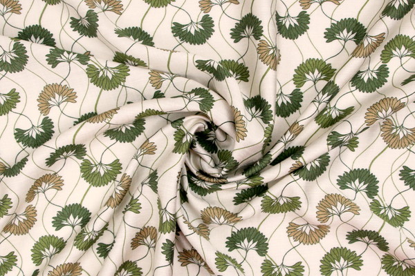 Green & Beige Flowers on Ivory Printed Bamboo Cotton Blend