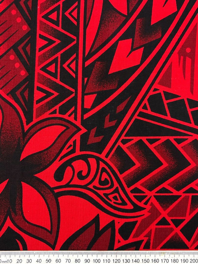 Burgundy and Black on Red Pacific Island Cotton