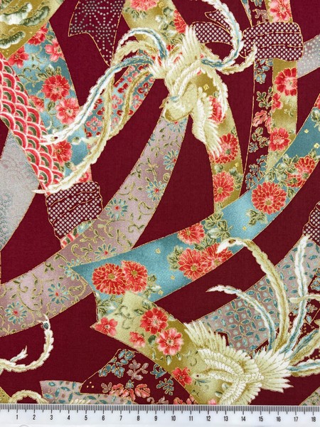 Birds & Cherry blossoms on Burgundy Japanese Cotton