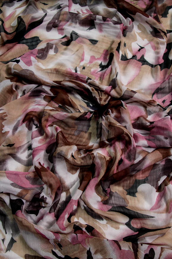 Abstract Flowers Pinks, Brown & Purple Chiffon