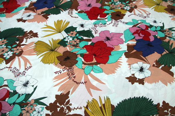 Bright Flowers on White Viscose