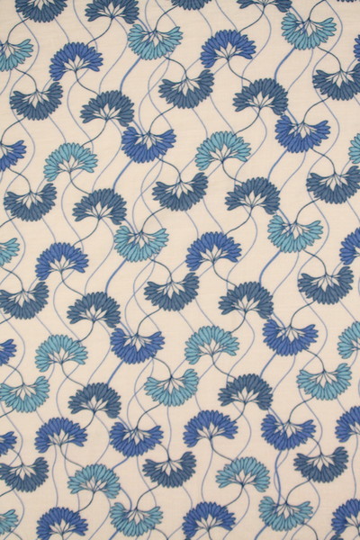 Vintage Wedgewood Blue Flowers on Ivory Printed Bamboo Cotton Blend