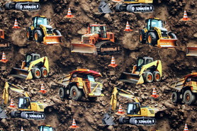 Construction Zone Diggers Premium Printed Cotton