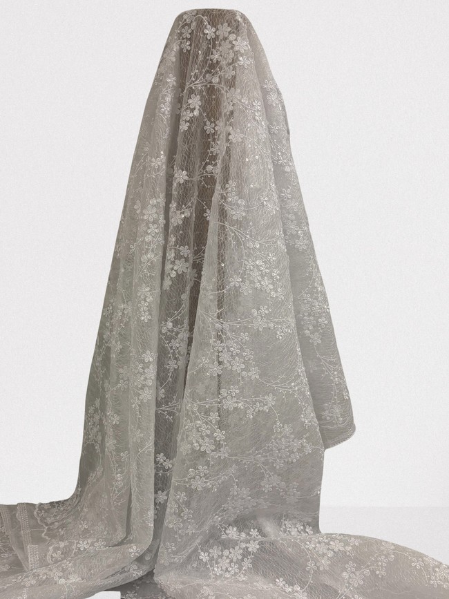 White Floral Cobweb Scalloped Corded Lace