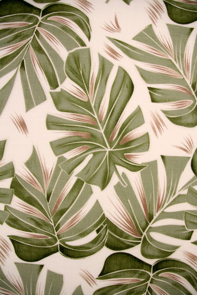 Green Palm Leaves on Ivory Printed Bamboo Cotton Blend