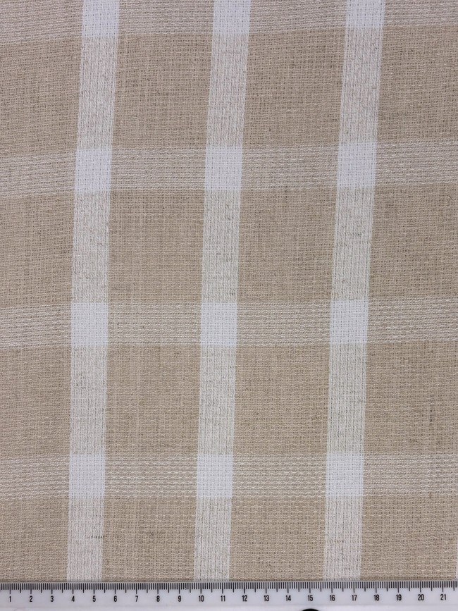 Light Sand & Off White Checked Textured Linen Cotton Blend
