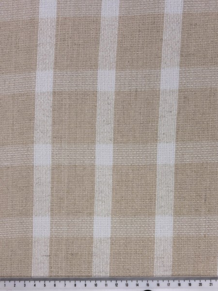 Light Sand & Off White Checked Textured Linen Cotton Blend