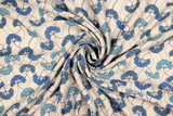 Vintage Wedgewood Blue Flowers on Ivory Printed Bamboo Cotton Blend
