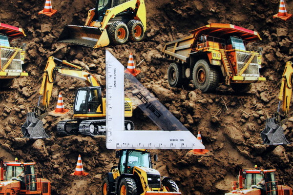 Construction Zone Diggers Premium Printed Cotton