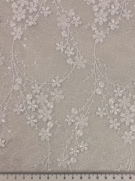 White Floral Cobweb Scalloped Corded Lace