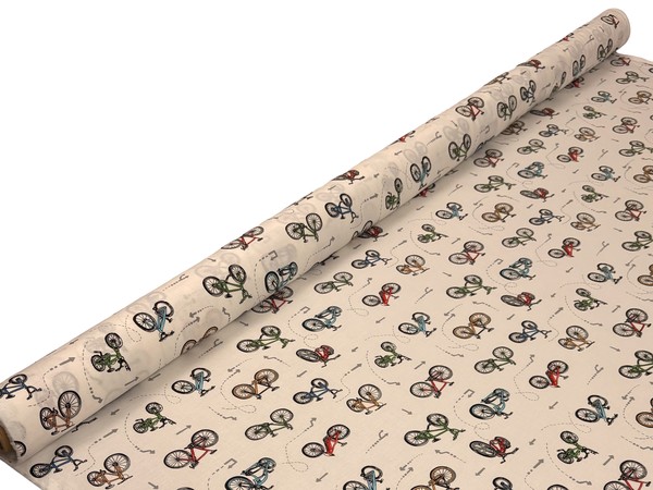 Bicycles on White Printed Cotton