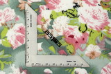 Pale Pink & White Rambling Roses on Sage Background Printed Chiffon