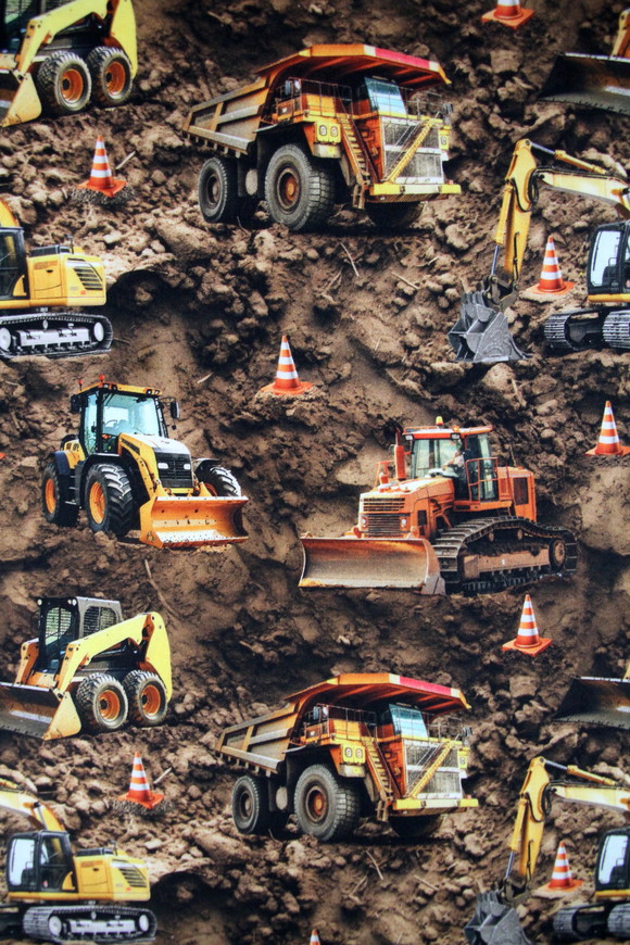 Construction Zone Diggers Premium Printed Cotton