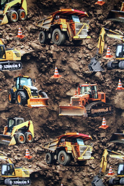 Construction Zone Diggers Premium Printed Cotton