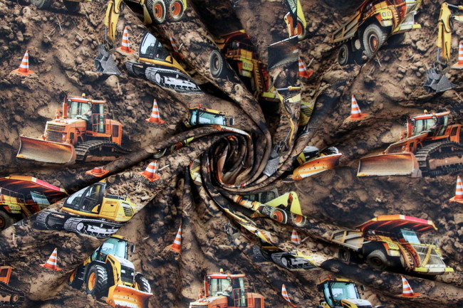 Construction Zone Diggers Premium Printed Cotton