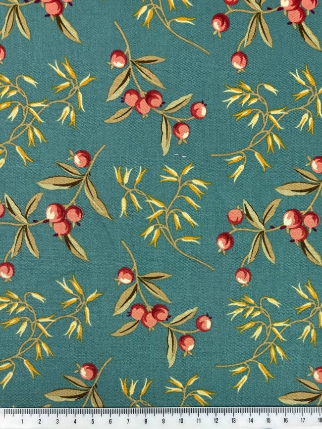 Berries on Jade Printed Cotton
