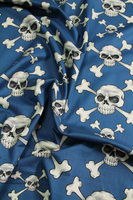 Skull & Cross Bones on Blue Printed Cotton