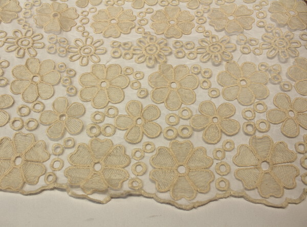 Lovely Scalloped Cream Floral Embroidered Organza