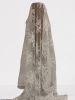 White Floral Posy Corded Lace with Scalloped Floral Border