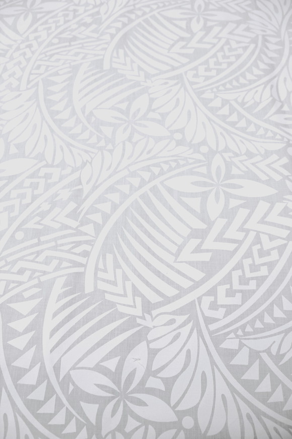 Petals & Palms - White on White Pasifika Polycotton