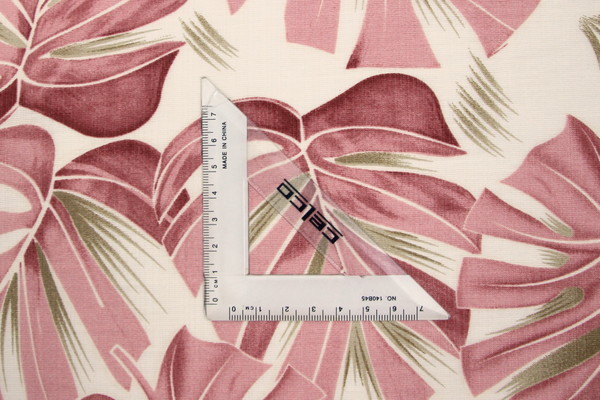 Rose Pink Palm Leaves on Ivory Printed Bamboo Cotton Blend