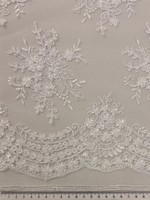 White Floral Posy Corded Lace with Scalloped Floral Border