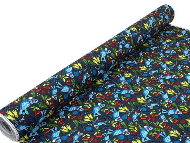 Tui & NZ Plants on Charcoal Printed Cotton