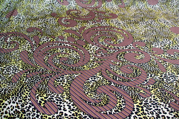 Flourishes on Leopard Printed Silky-Feel Polyester
