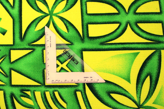 Green Tones on Lime Pacific Island Design Cotton Dobby