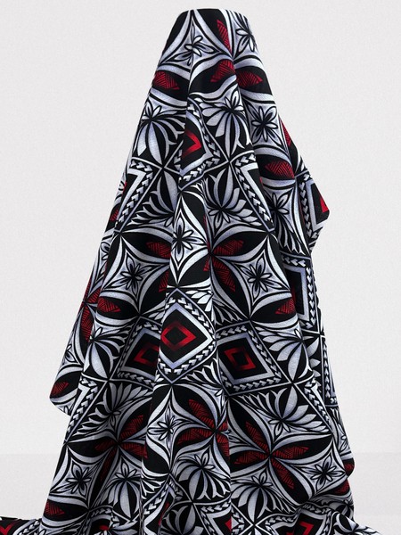 Red, White & Black Diamond Pacific Island Cotton Dobby