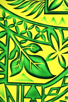 Green Tones on Lime Pacific Island Design Cotton Dobby