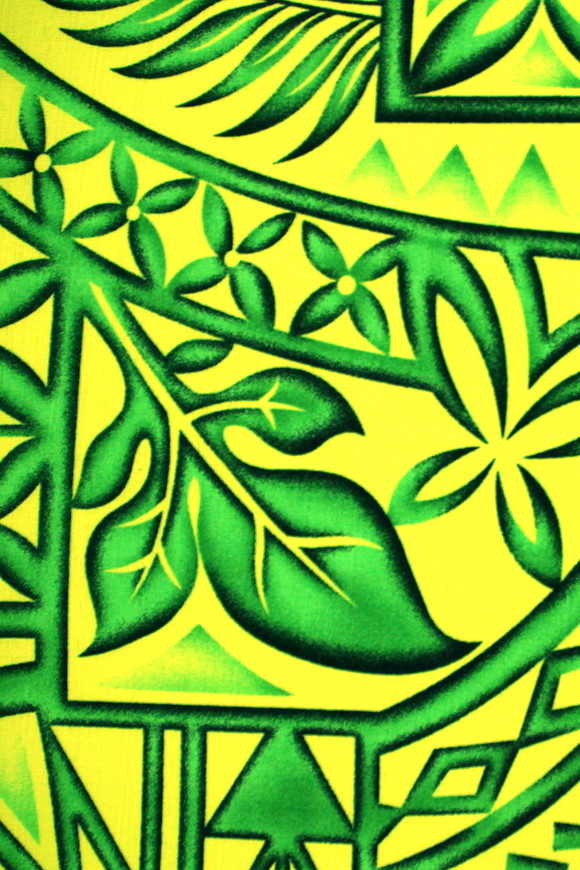 Green Tones on Lime Pacific Island Design Cotton Dobby