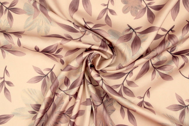 Dusky Mauve Floral on Primrose Pink Printed Stretch Satin